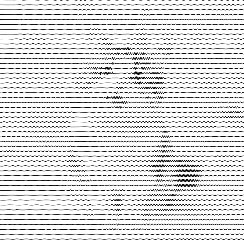 The cat photo converted to fifty horizontal squiggle lines