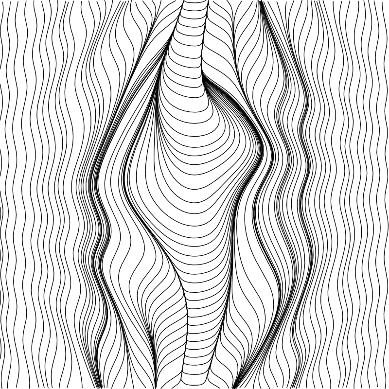 Wavy vertical streamlines pulled into a central vortex
