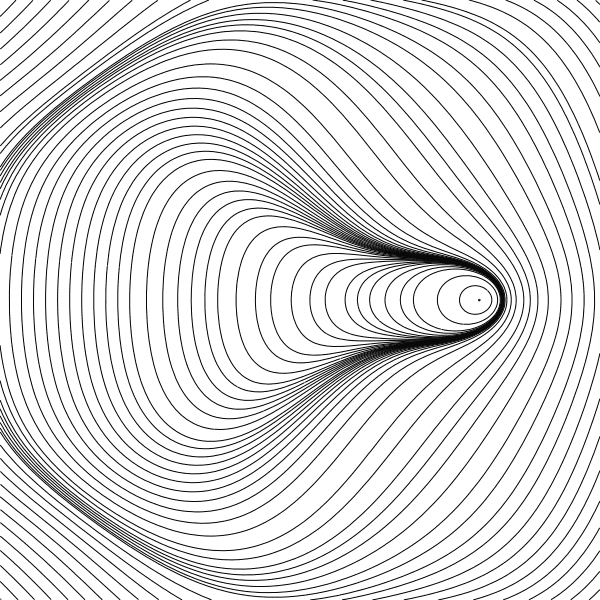 Streamlines wrapping a teardrop-shaped void