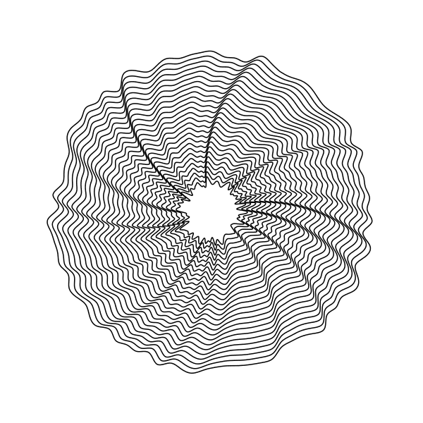 Randomized 85-sided rings forming a corona