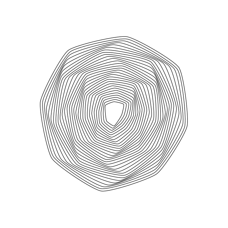 Thirty wobbly octagons nested like the rings of a tree